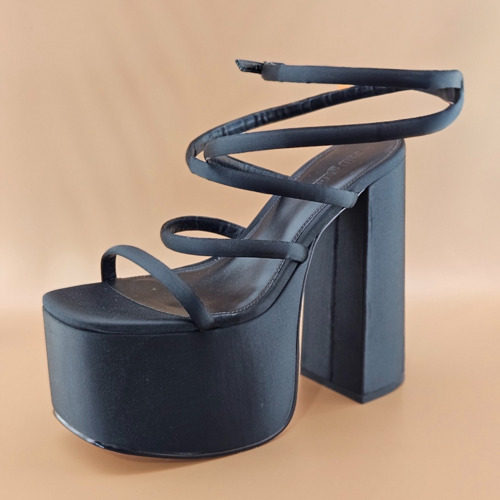 Cult Gaia Size 9 Black Hyte Platform Sandal Wrap Around Ankle Party Vacation